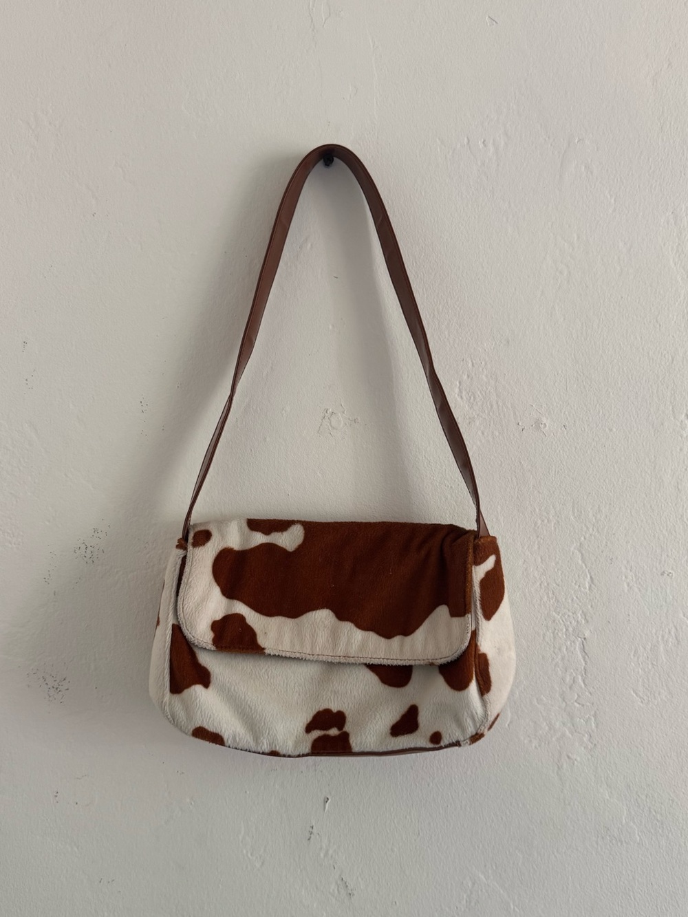 Y2K Cow Print Shoulder Bag in Brown and Cream